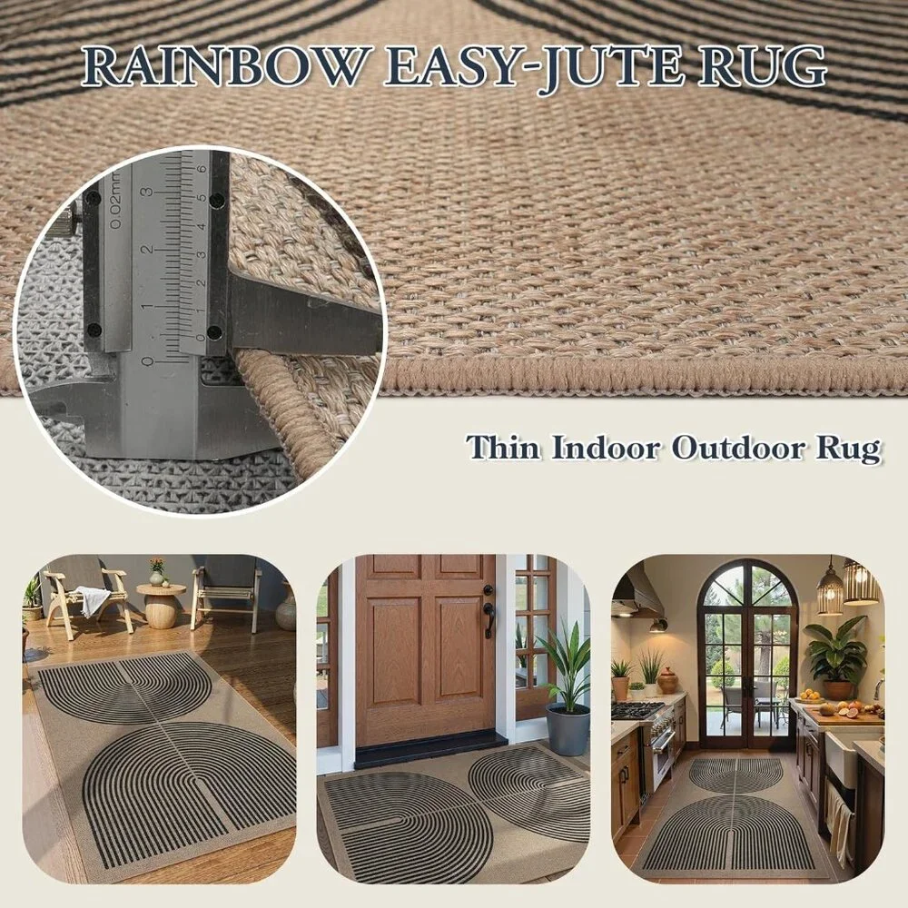 New Modern Rainbow Easy Jute Rug, 3x5 Washable Rugs for Entryway Farmhouse Black
